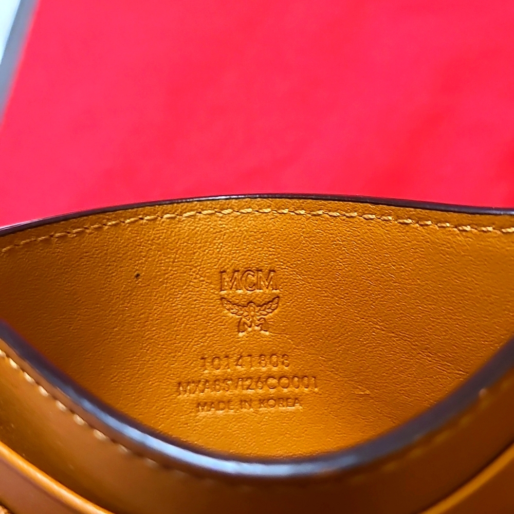 MCM Cognac Leather Card Holder In Visetos Orginal - Picture 3 of 6